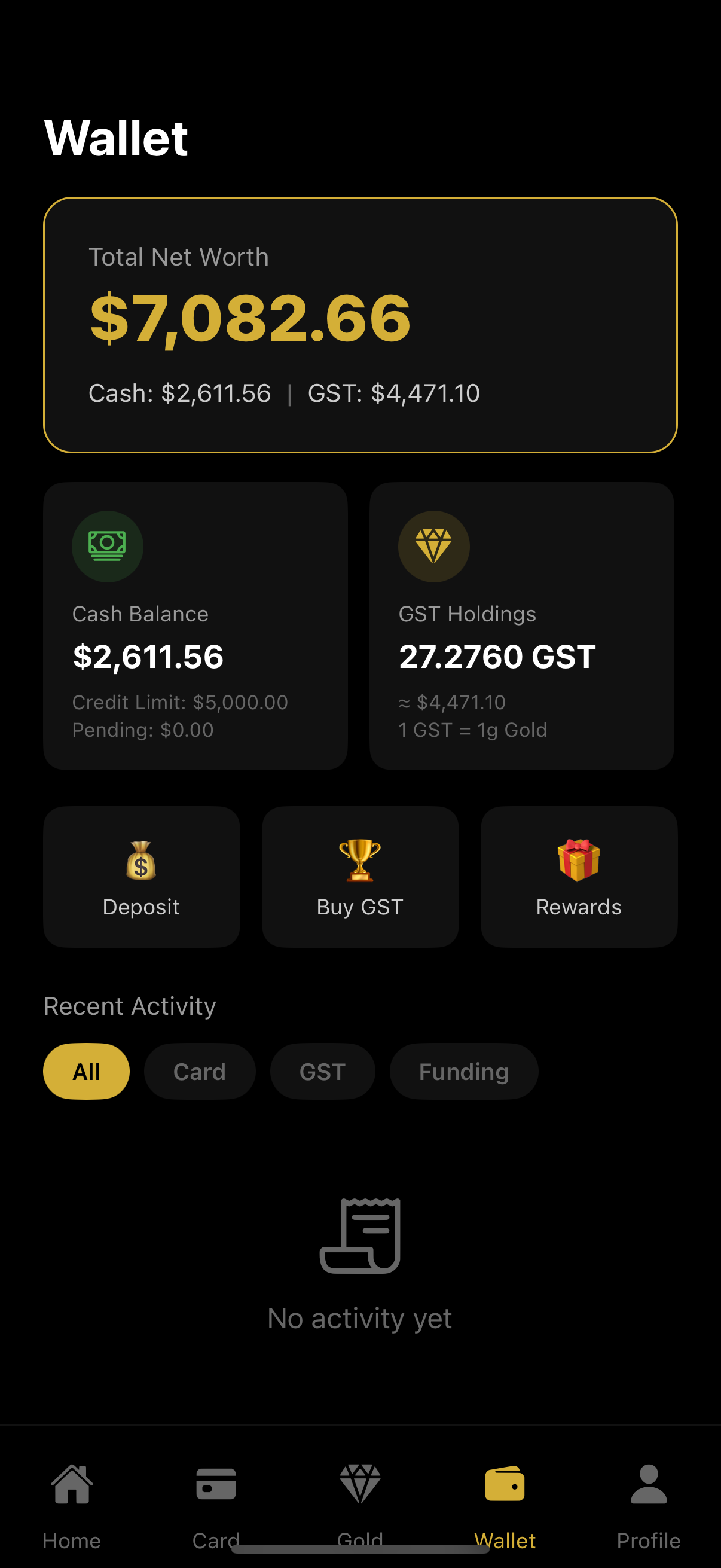 Digital Gold Wallet Screen